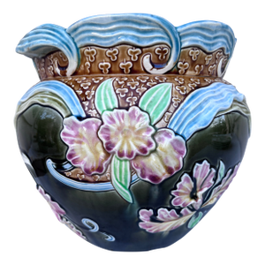 Large Majolica Orchid Cache Pot Fives Lille, Circa 1890