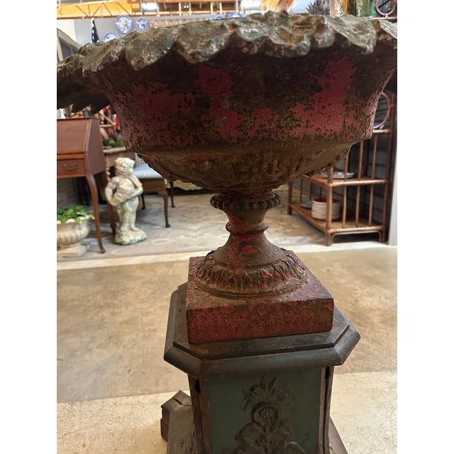 19th Century Victorian Cast Iron Urn With Plinth Base For Sale - Image 10 of 13