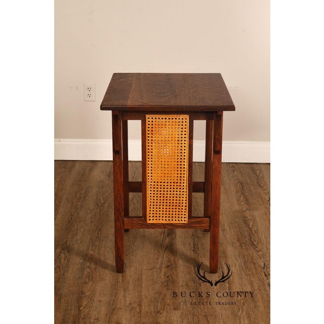 Antique Stickley Brothers Arts & Crafts Oak Side Table With Cane Panels For Sale In Philadelphia - Image 6 of 18