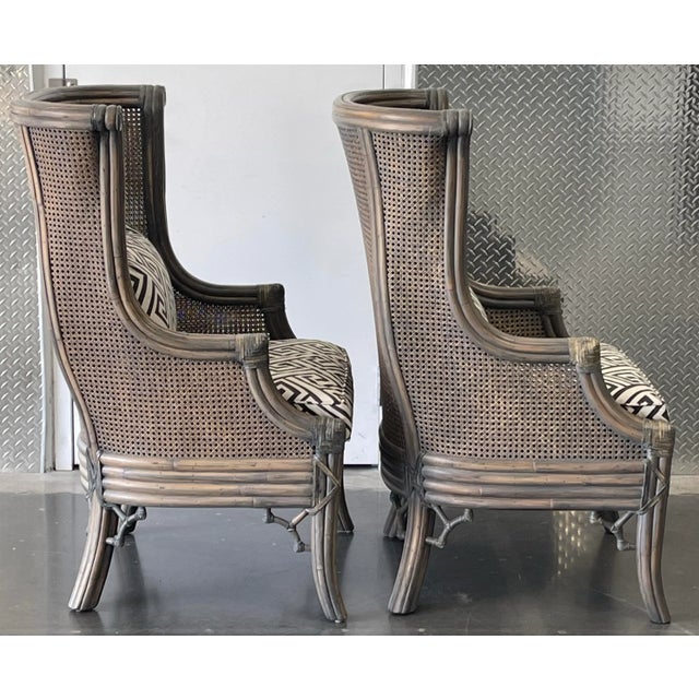 Lane Venture Cane Wingback Chairs – Pair of Coastal Rattan Accent Chairs For Sale - Image 11 of 12