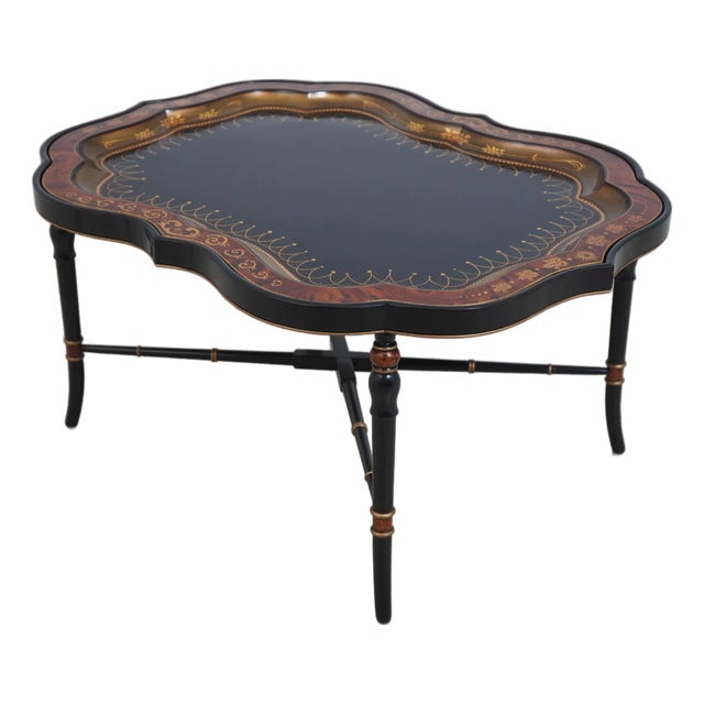 Maitland Smith Paint Decorated Carved & Gilt Tray Top Cocktail Coffee Table For Sale