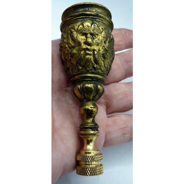 Metal Antique French Green Man Bronze Chandelier Lamp Finials - a Pair For Sale - Image 7 of 9