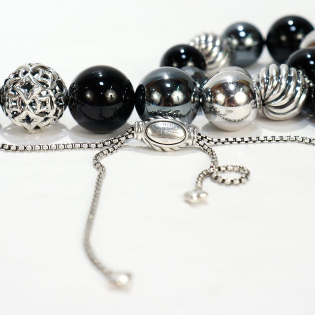 David Yurman Elements Adjustable Silver, Onyx, & Hematite Bead Necklace For Sale - Image 12 of 12