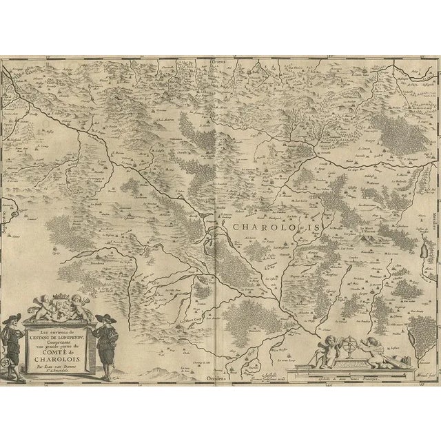 Antique map 'Les environs de L'Estang de Longpendu, comprising une grande partie du Comté de Charolois'. Decorative map of...