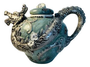Blue Sky Ceramic Dragon Teapot – Sculptural Art Pottery by Heather Goldminc, Signed, 2013