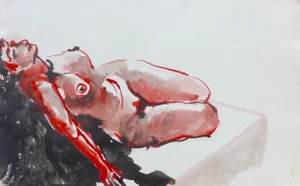"Nude in Red" Contemporary Figurative Ink Drawing by Martha Holden