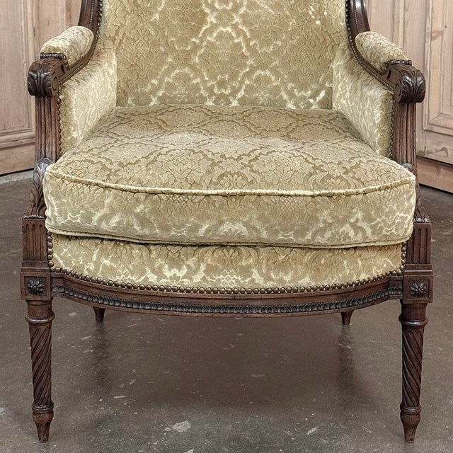 Pair of 19th Century French Louis XVI Walnut Armchairs ~ Bergeres For Sale - Image 12 of 17