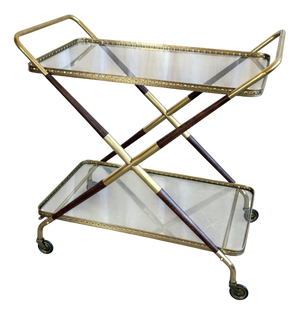 Mid-Century Modern Serving Bar Cart with Brass and Wood from Cesare Lacca, Italy, 1950s