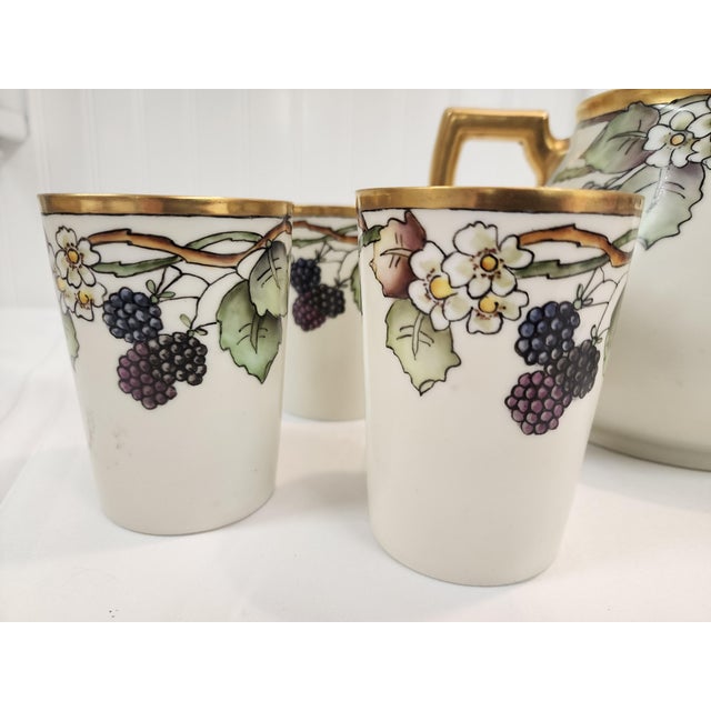 Art Nouveau 1930s Bavarian Blackberry Hand Painted Pitcher and 5 Tumblers H&c For Sale - Image 3 of 10