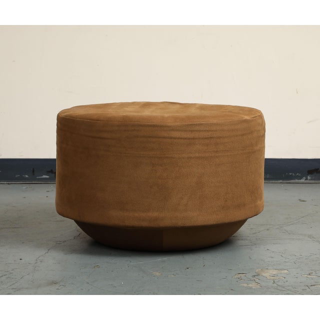 Contemporary Round Brown Suede Ottomans For Sale - Image 10 of 18