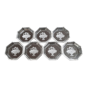 Cut Crystal Intaglio Coasters With Floral Ribbon Urn
