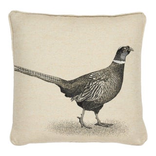 Country Linen Pheasant Left Piped Tapestry Cushion With Feather Filler - 45x45cm (18"x18") For Sale