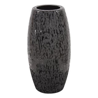 Chiseled Texture Black Iron Cylinder Vase- Small For Sale