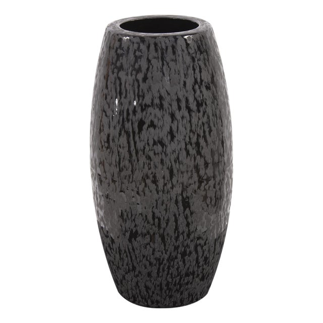 Chiseled Texture Black Iron Cylinder Vase- Small For Sale