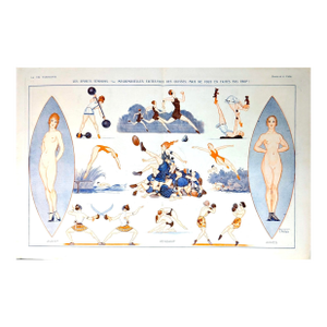 Authentic La Vie Parisienne 1921 A. Vallée "Les Sports Féminins — " Illustrated Centerfold Print