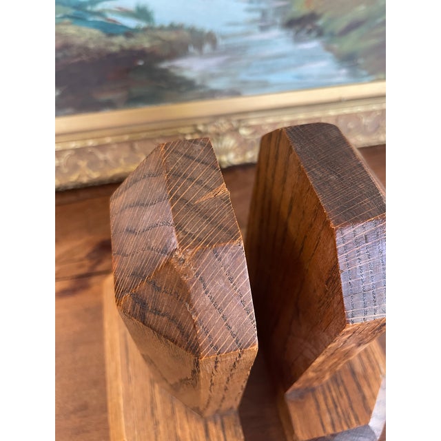 Vintage Handcrafted Bookends With Faceted Beveled Design, Possibly 1980s American Studio Craft For Sale - Image 9 of 11