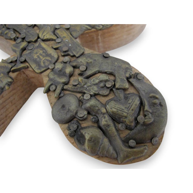 Early 20th Century Milagros Mexican Folk Art Wall Cross With Sacred Nailed Amulets & Charms For Sale - Image 5 of 10
