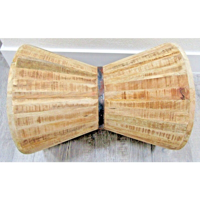 Wood Vintage Rustic Indoor Outdoor Teak Stave Hourglass Side Table For Sale - Image 7 of 10