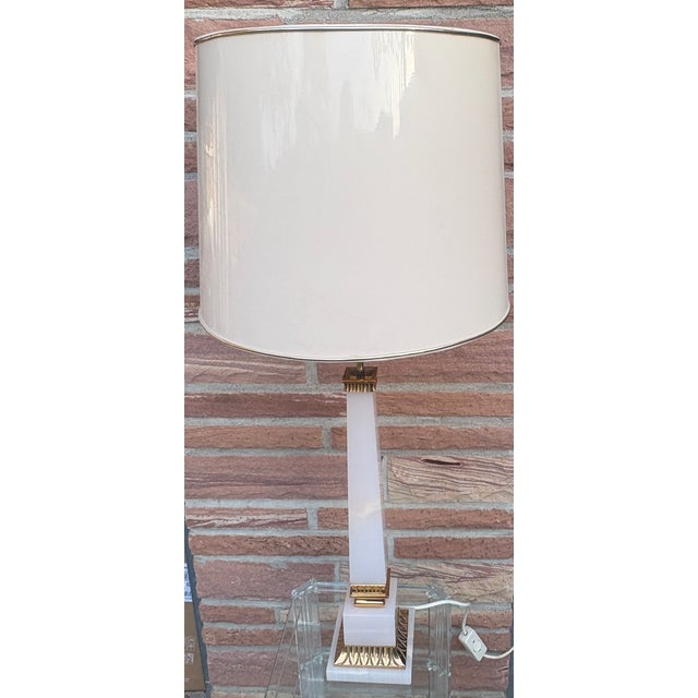 Brass and Onyx 2-Light Table Lamp with Fabric Shade from Versace, 1970s For Sale - Image 9 of 13