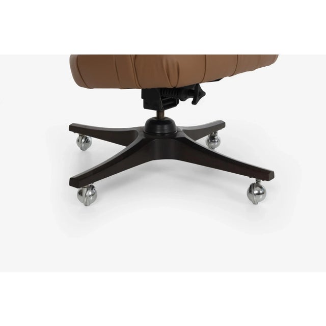 Dunbar Furniture Edward Wormley for Dunbar Tufted Cantilevered Desk Chair in Spinneybeck Saddle L For Sale - Image 4 of 13