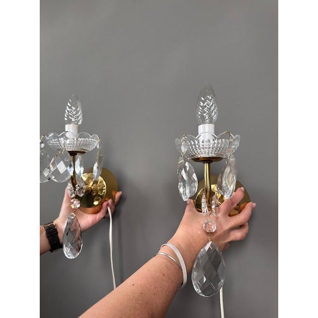 Mid-Century Modern Czech Palace Wall Sconces in Jablonec Crystal Glass, 1970s, Set of 2 For Sale - Image 3 of 6