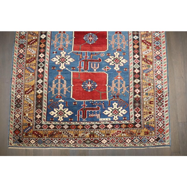 Late 19th Century 19th Century Zabihi Collection Blue Karaghashli Caucasian Rug - 3'8" x 4'9" For Sale - Image 5 of 8