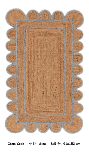 Grey Trim Jute Scallop Braided Handmade Rug - 2.6'x6'