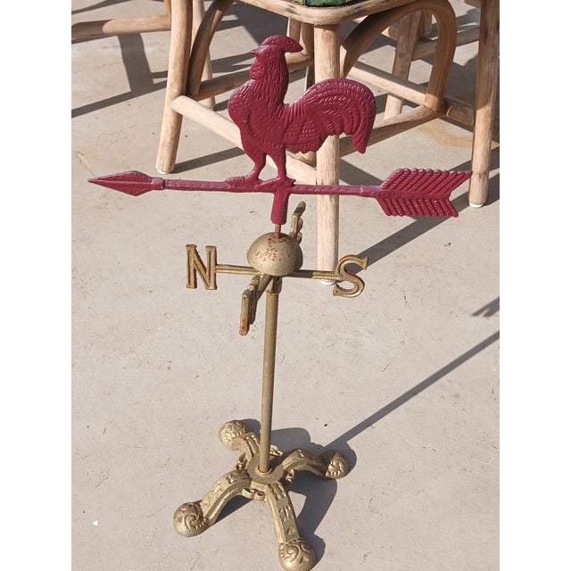 Vintage Cast Iron Red Rooster Weathervane For Sale - Image 4 of 7