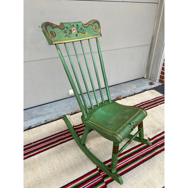 Antique Pennsylvania Paint Decorated Plank Seat Farmhouse Rocking Chair, 1850’s For Sale - Image 4 of 12