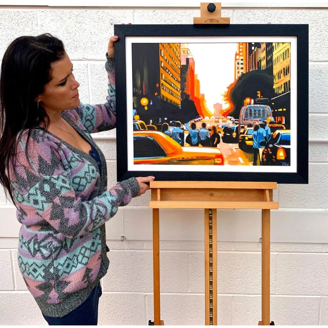 Figurative Painting of People admiring Manhattan Henge Sunset New York City NYC with dramatic light and colours by Leading...