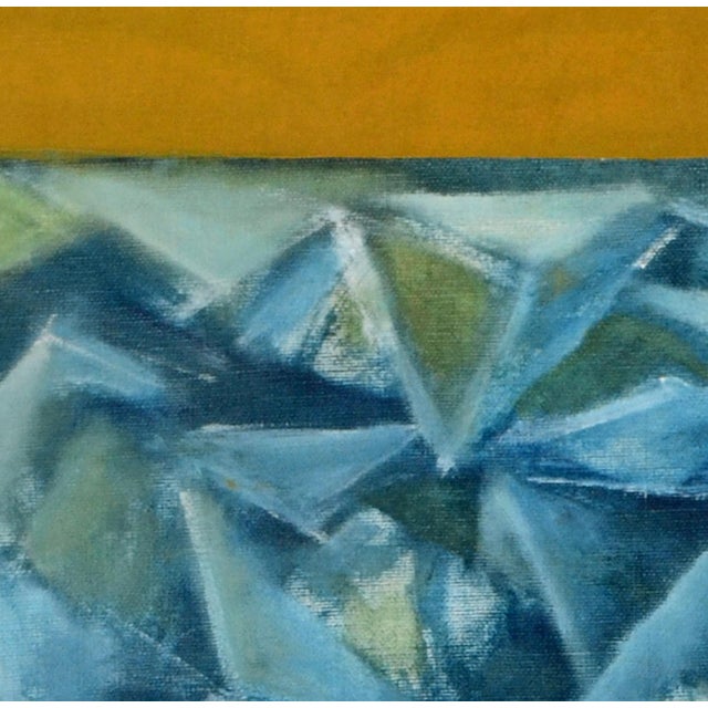 Mid Century Modern Yellow, Blue, and Grey Abstract Striking mid century modern abstract with yellow, blue, grey and...