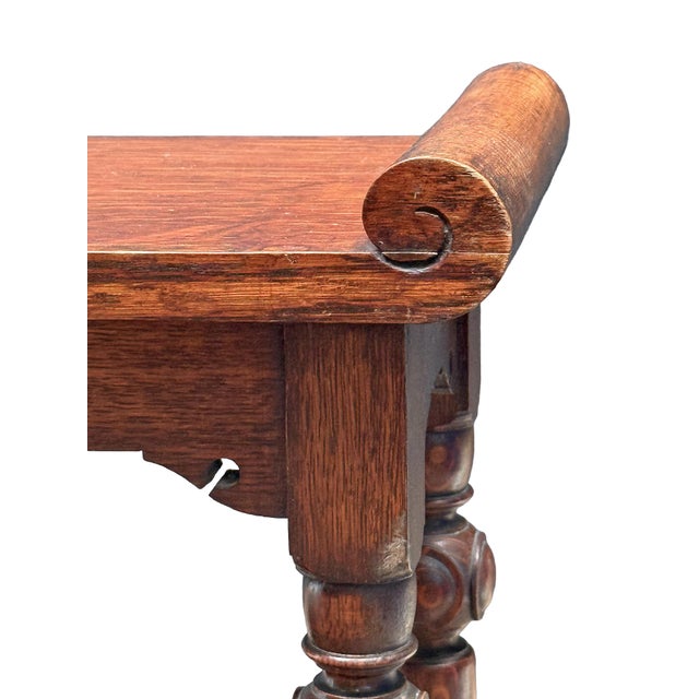 Brown Arts and Crafts Hall Bench or Window Seat of Oak With Turned Legs From England For Sale - Image 8 of 8