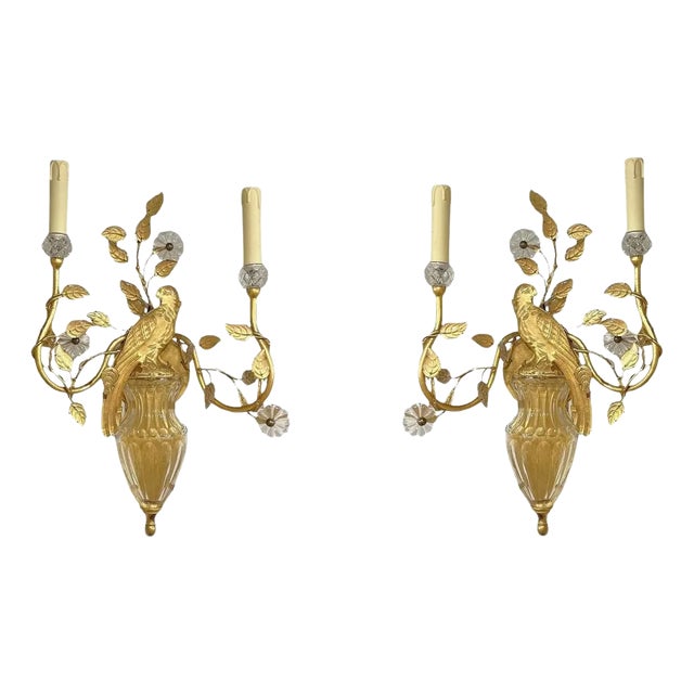 Vintage Mid-Century Modern Italian Gilt Metal Parrot Form Sconces - A Pair For Sale