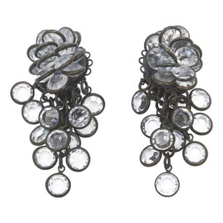 Vintage Sorrelli Swarovski Crystal Dangle Clip on Earrings, 1980's, Signed, Pair For Sale
