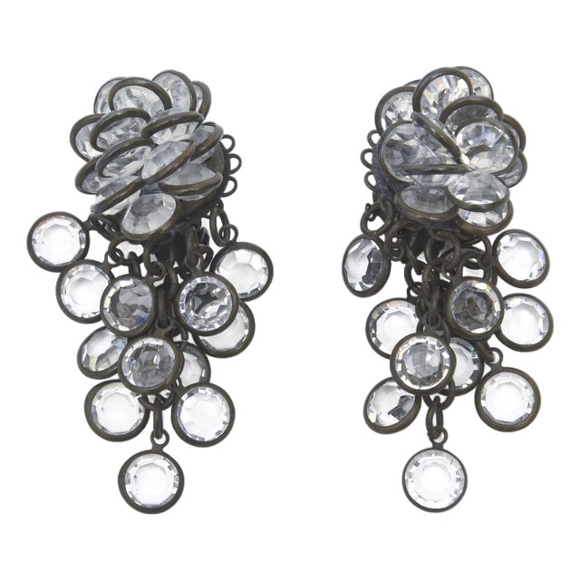 Vintage Sorrelli Swarovski Crystal Dangle Clip on Earrings, 1980's, Signed, Pair For Sale