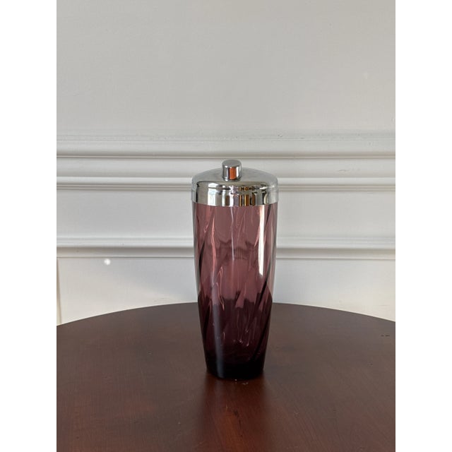Mid-Century Modern Mid 20th Century Amethyst Glass Cocktail Shaker With Chrome Lid For Sale - Image 3 of 11