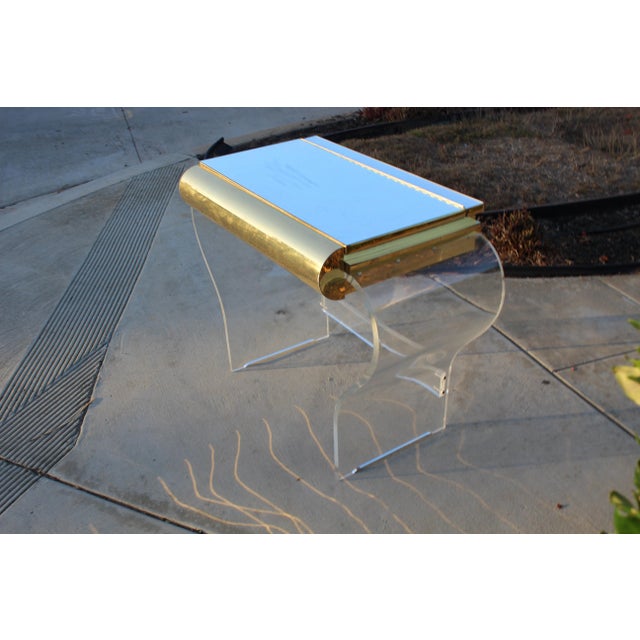 Mid-Century Modern Gold and Lucite Mirror Top Vanity For Sale - Image 10 of 12