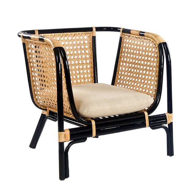 New Item, Crafted from black-toned bamboo framing and beige-colored rattan weave, the Quay Collection is French Colonial...