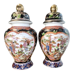 Mid Century Chinese Satsuma Style Export Vases - a Pair