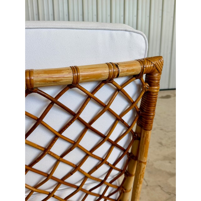Mid-Century Rattan Three-Piece Curved Sectional Sofa With New Sunbrella For Sale - Image 9 of 12