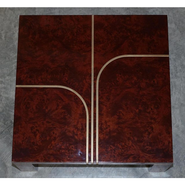 Modern Burr Walnut & Brass Inlay Coffee Table For Sale - Image 6 of 14