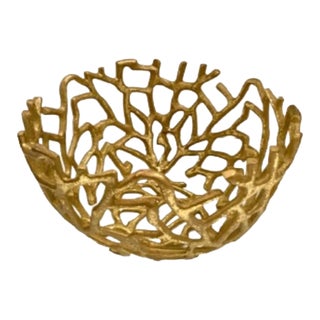 Brutalist Gold Metal Bowl Coastal Decor Centerpiece For Sale
