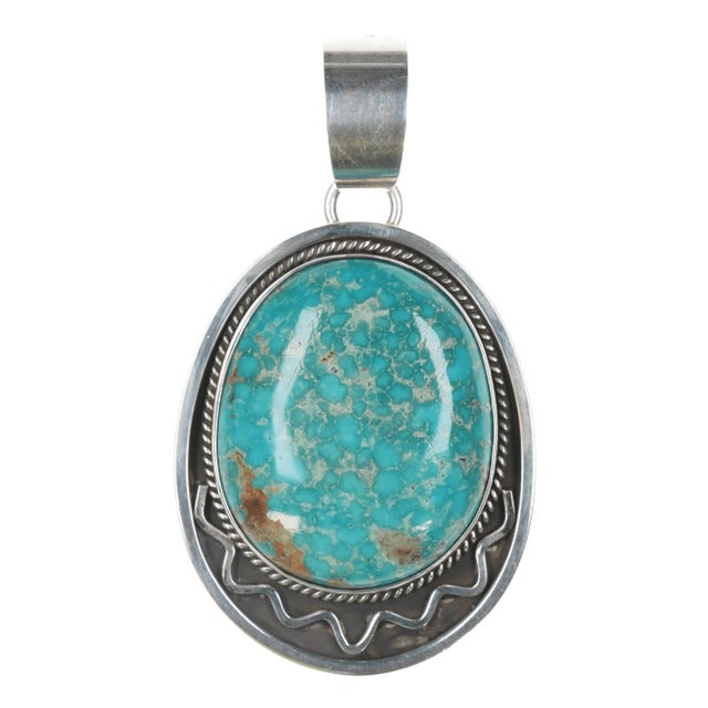 Large Daniel Coriz Santo Domingo high grade turquoise silver pendant For Sale