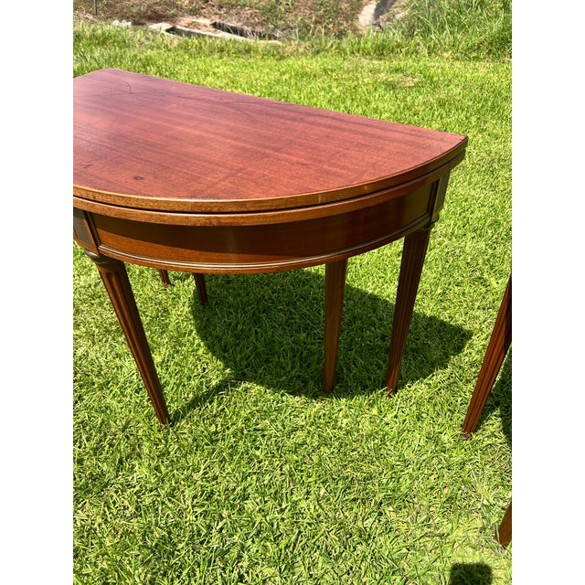 French 19th Century Louis XVI Pair of Mahogany Demilune Side Tables For Sale - Image 11 of 12