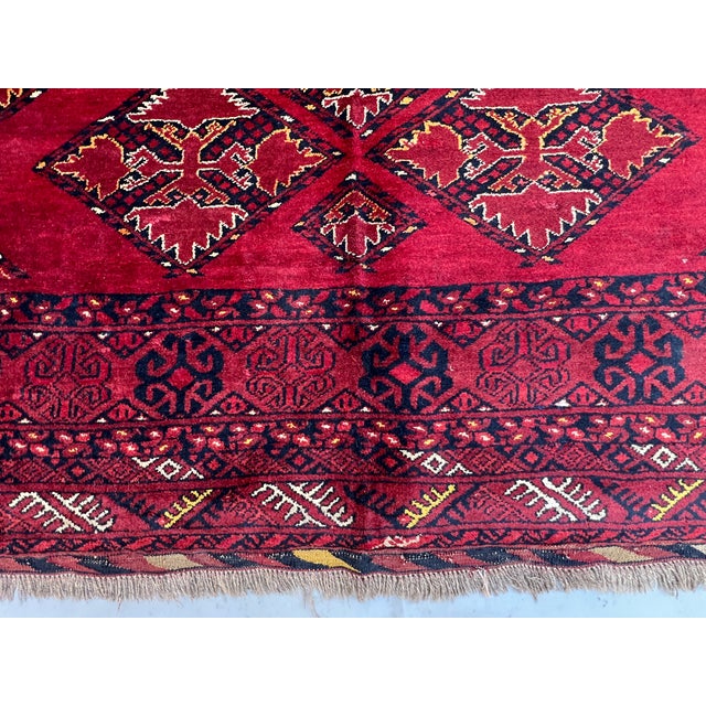 Red Vintage Afghan Ersari Khamyab Diamond Chain Tribal Rug - 9'2" X 6'0" For Sale - Image 8 of 14
