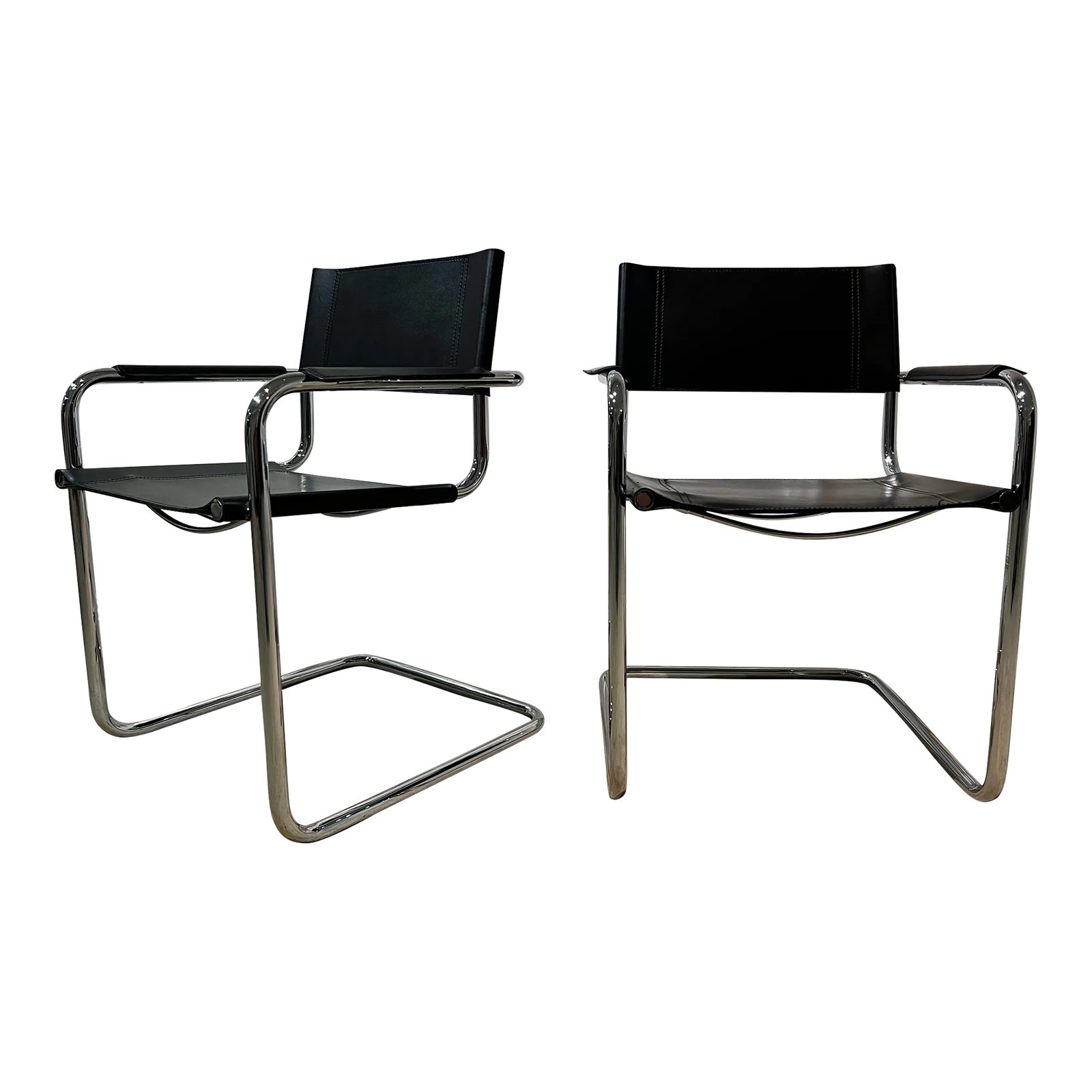 Mid 20th Century Pair of Chrome and Leather Cantilever Chairs S34
