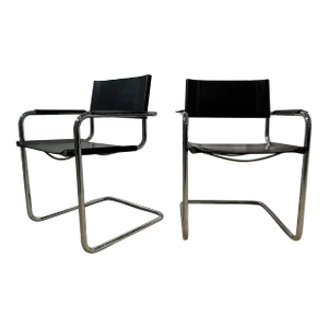 Mid 20th Century Pair of Chrome and Leather Cantilever Chairs S34 Attributed to Mart Stam