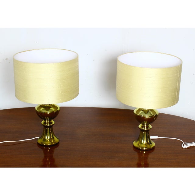 Vintage Swedish Gold Table Lamps with Silk Shades from Luxus, 1970s, Set of 2 For Sale - Image 9 of 14