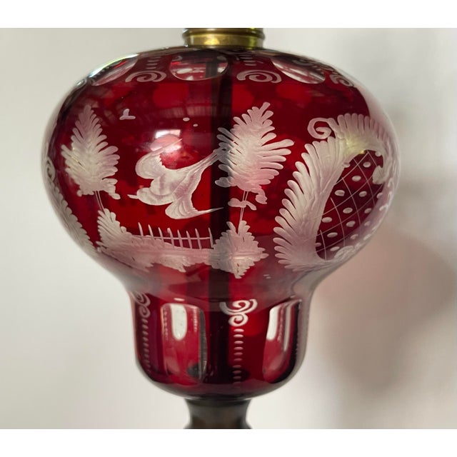 Ruby Red Antique Red Bohemian Glass Lamp For Sale - Image 8 of 10