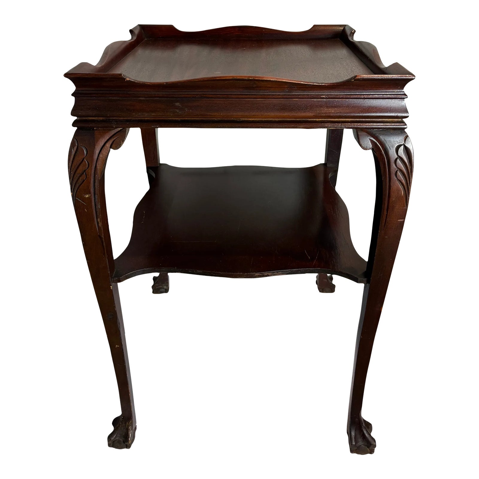1940s Chippendale Style Gallery Top Two Tiered Claw and Ball Table ...